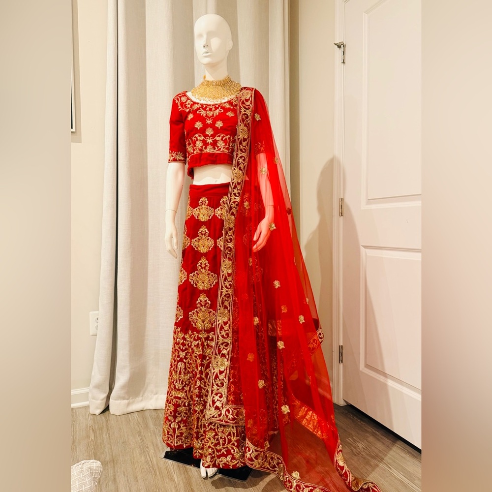 Red and Gold Embroidered Lehenga Choli